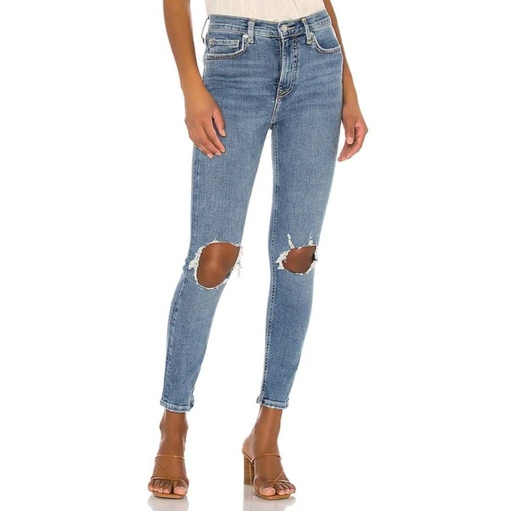 Free People Ripped Distressed High Waist Skinny Jeans Blue Size 28